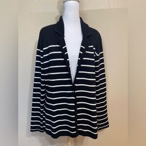 Cyrus Black white Striped one button Collared Cardigan Large